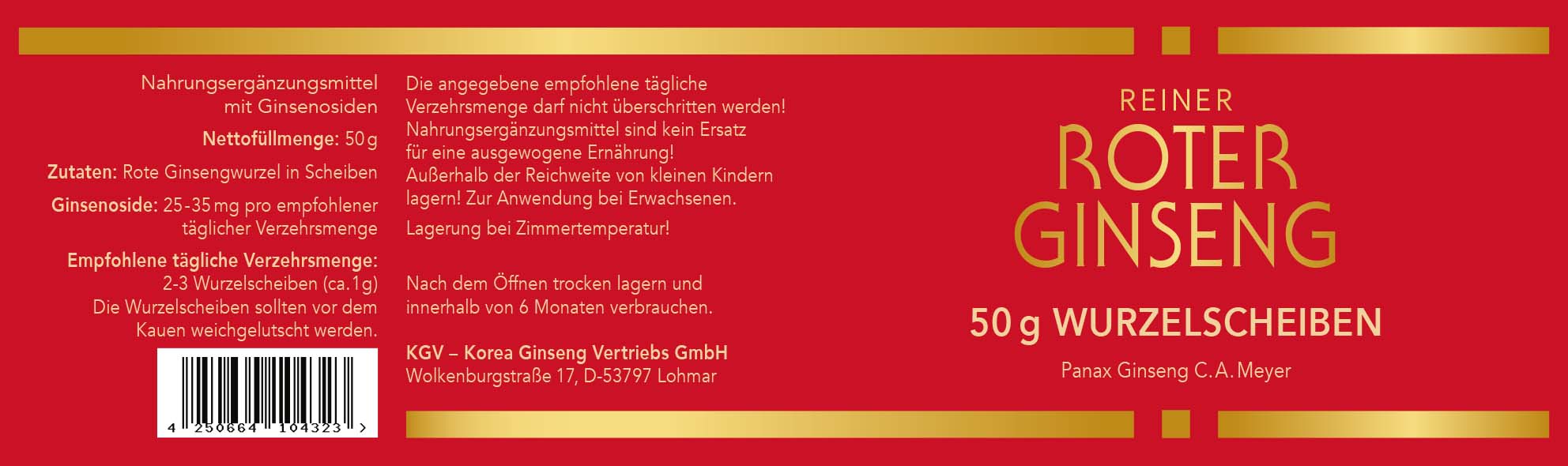 Ginseng Wurzelscheiben Etikett