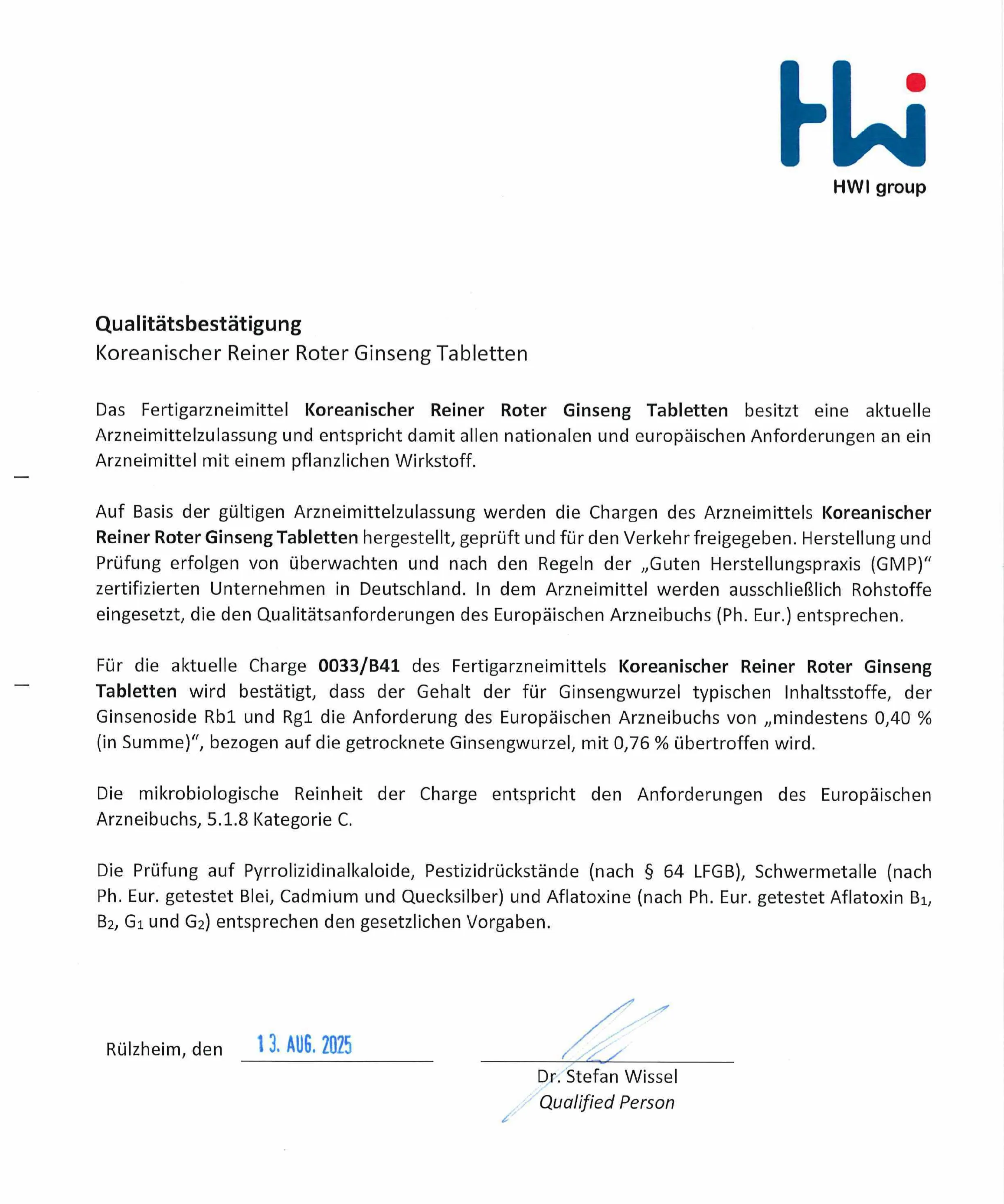 Qualitätsbestätigung