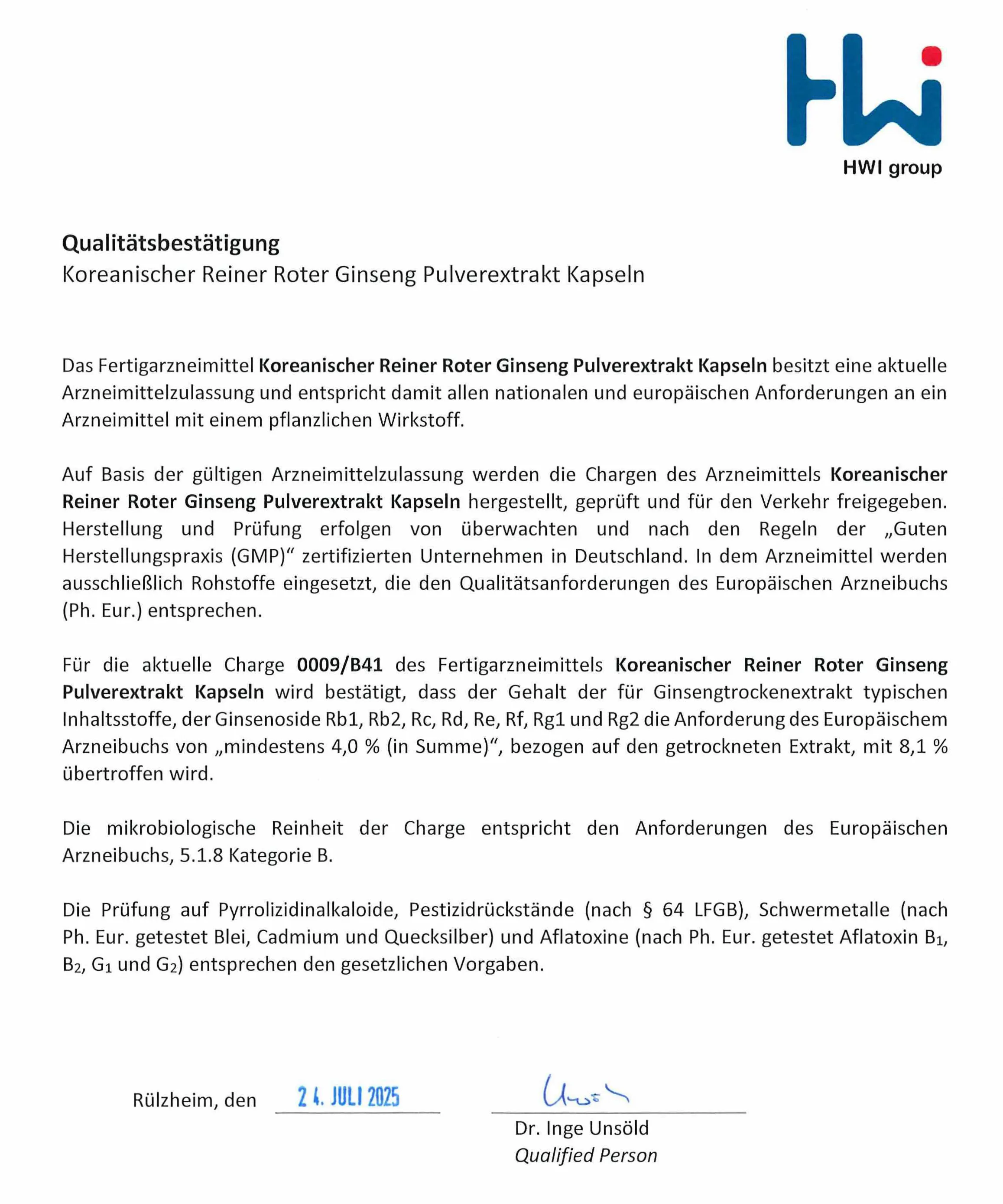 Qualitätsbestätigung