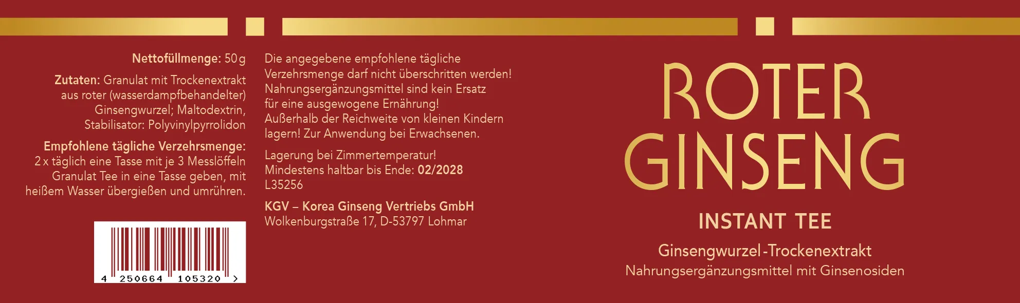 Roter Ginseng – Instant Tee Ginseng Tee Etikett
