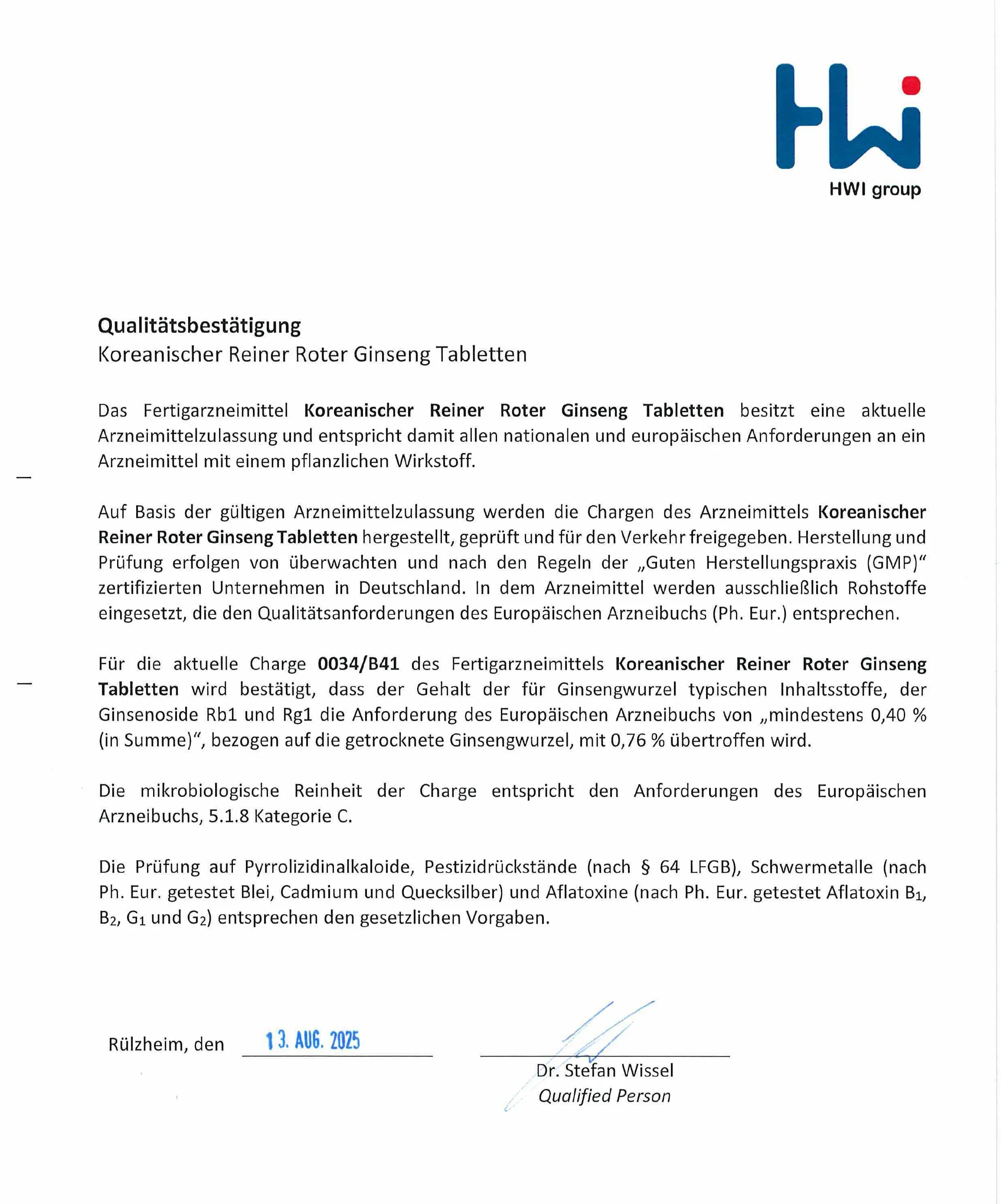 Qualitätsbestätigung Qualitätsbestätigung