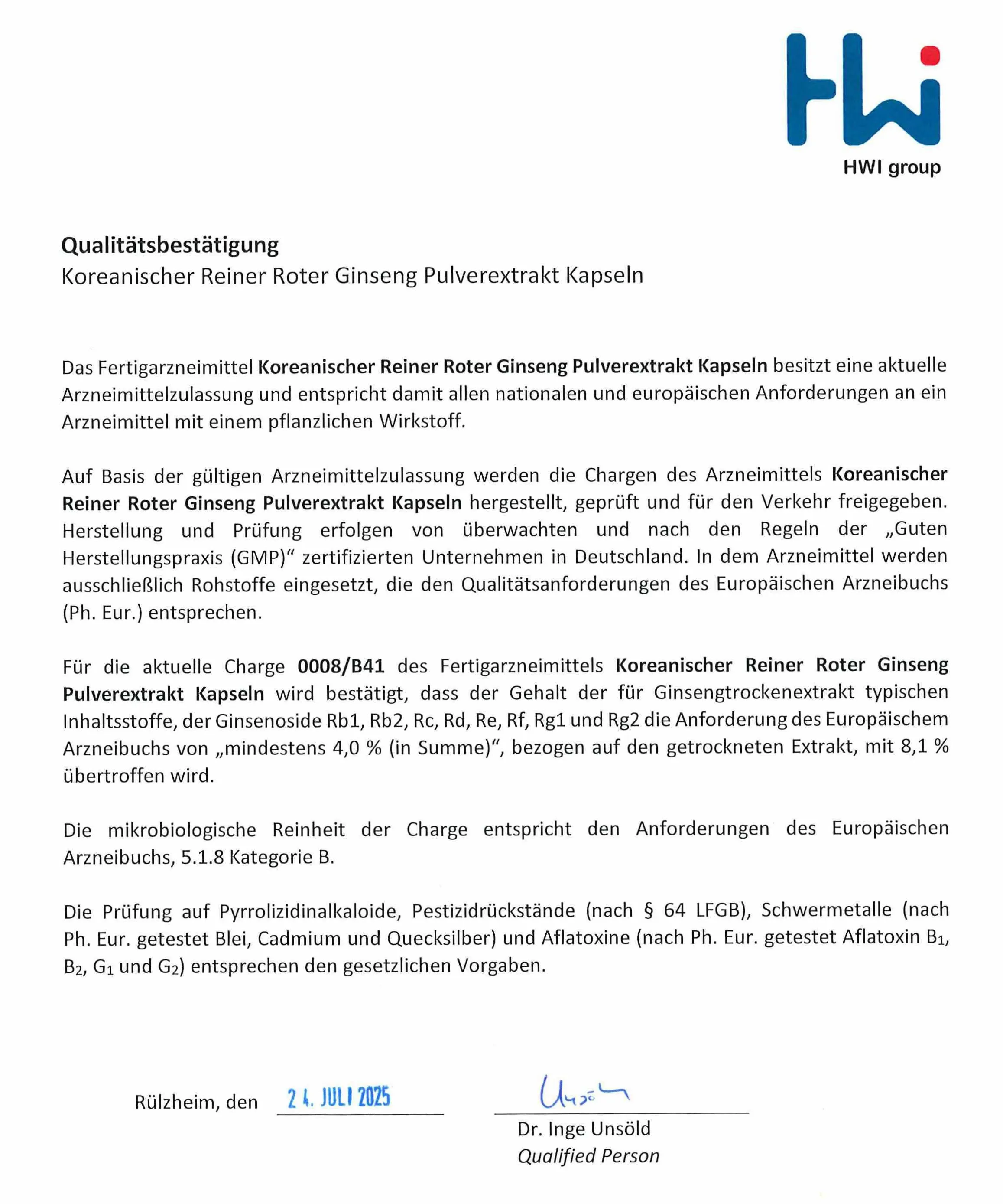 Qualitätsbestätigung